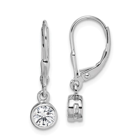 Sterling Silver Rhodium Plated Polished Round 5mm CZ Leverback Earrings