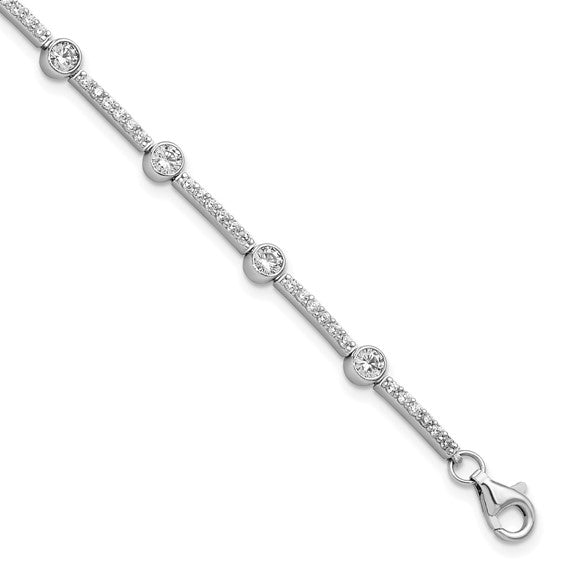 Alternating Bezel CZ Tennis Bracelet | Sterling Silver