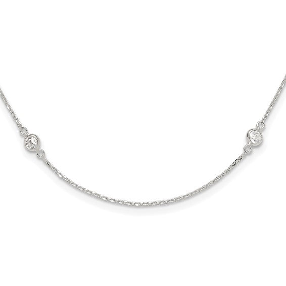 Sterling Silver Polished CZ 6 Station Necklace