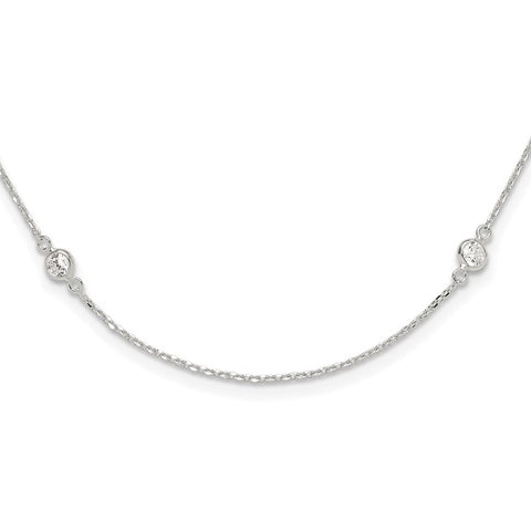 Sterling Silver Polished CZ 6 Station Necklace