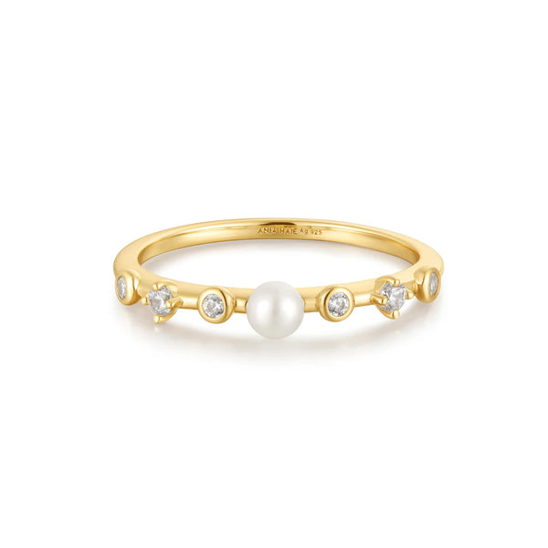 Freshwater Pearl & White CZ Bezel Set Ring