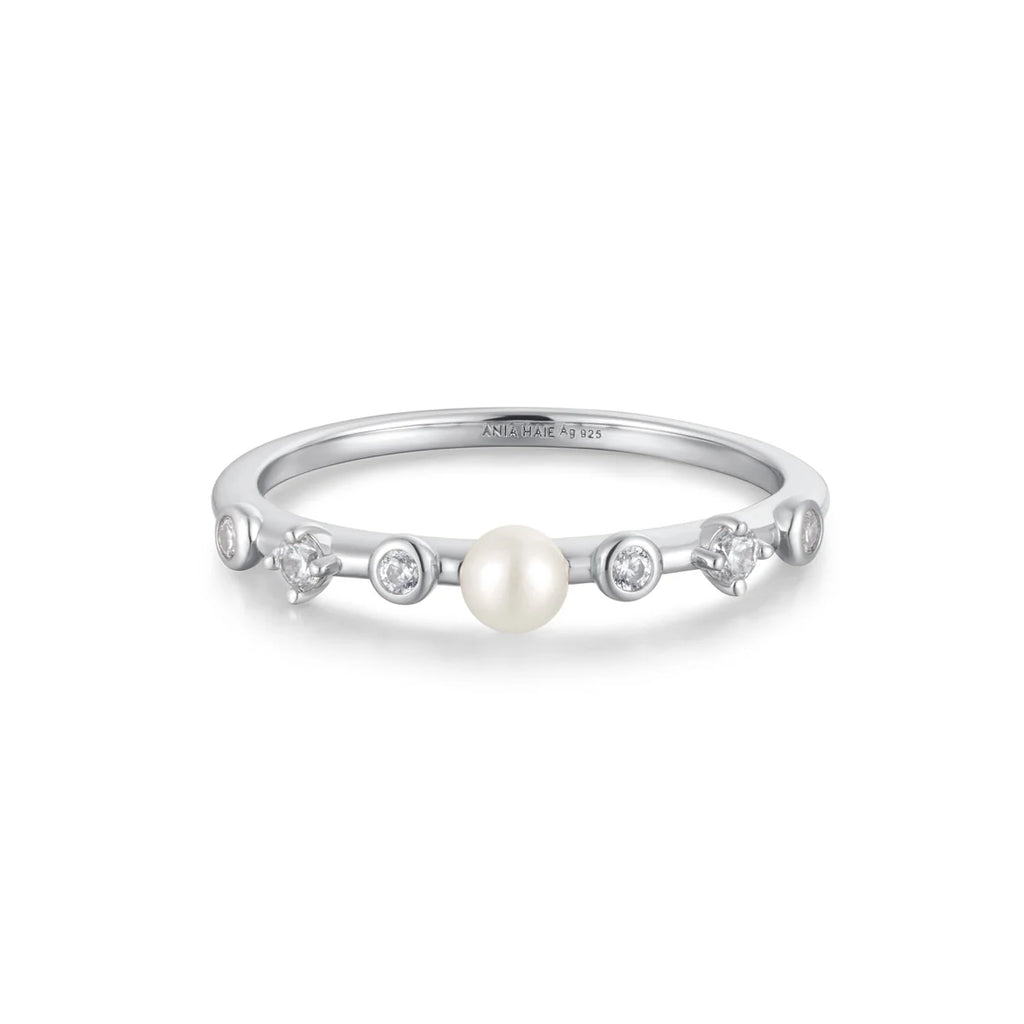 Freshwater Pearl & White CZ Bezel Set Ring