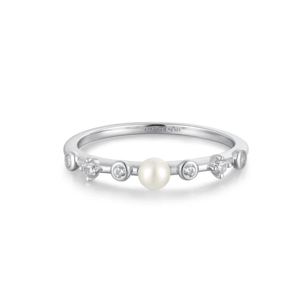 Freshwater Pearl & White CZ Bezel Set Ring