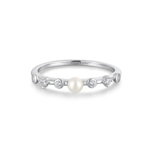 Freshwater Pearl & White CZ Bezel Set Ring