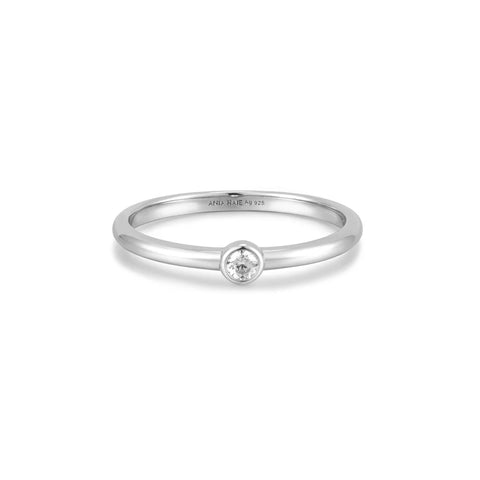 Silver Half Round Bezel Set CZ Ring