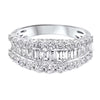 Diamond Three Row Round and Baguette Ring
