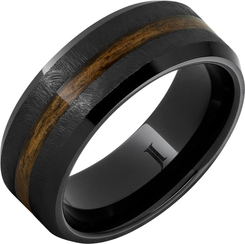 Barrel Aged Black Diamond Ceramic Ring with Bourbon Inlay & Grain Finish