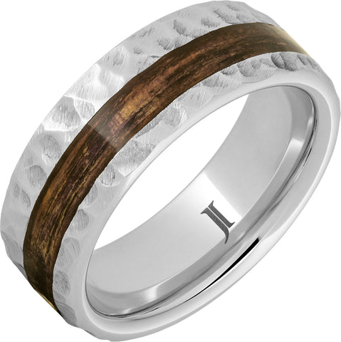 Barrel Aged Serenium Ring with Bourbon Wood Inlay & Moon Cater Carving