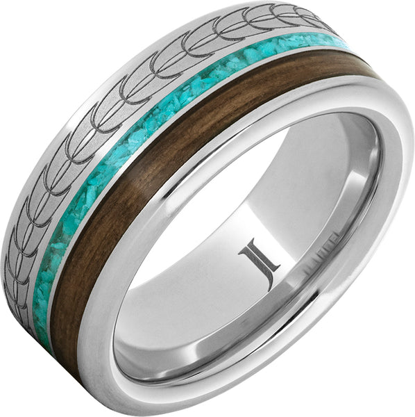 Barrel Aged Serenium Ring with Turquoise & Bourbon Inlay