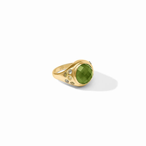 Rainbow Statement Ring in Gold Palmetto Green with Shades of Jade Halo