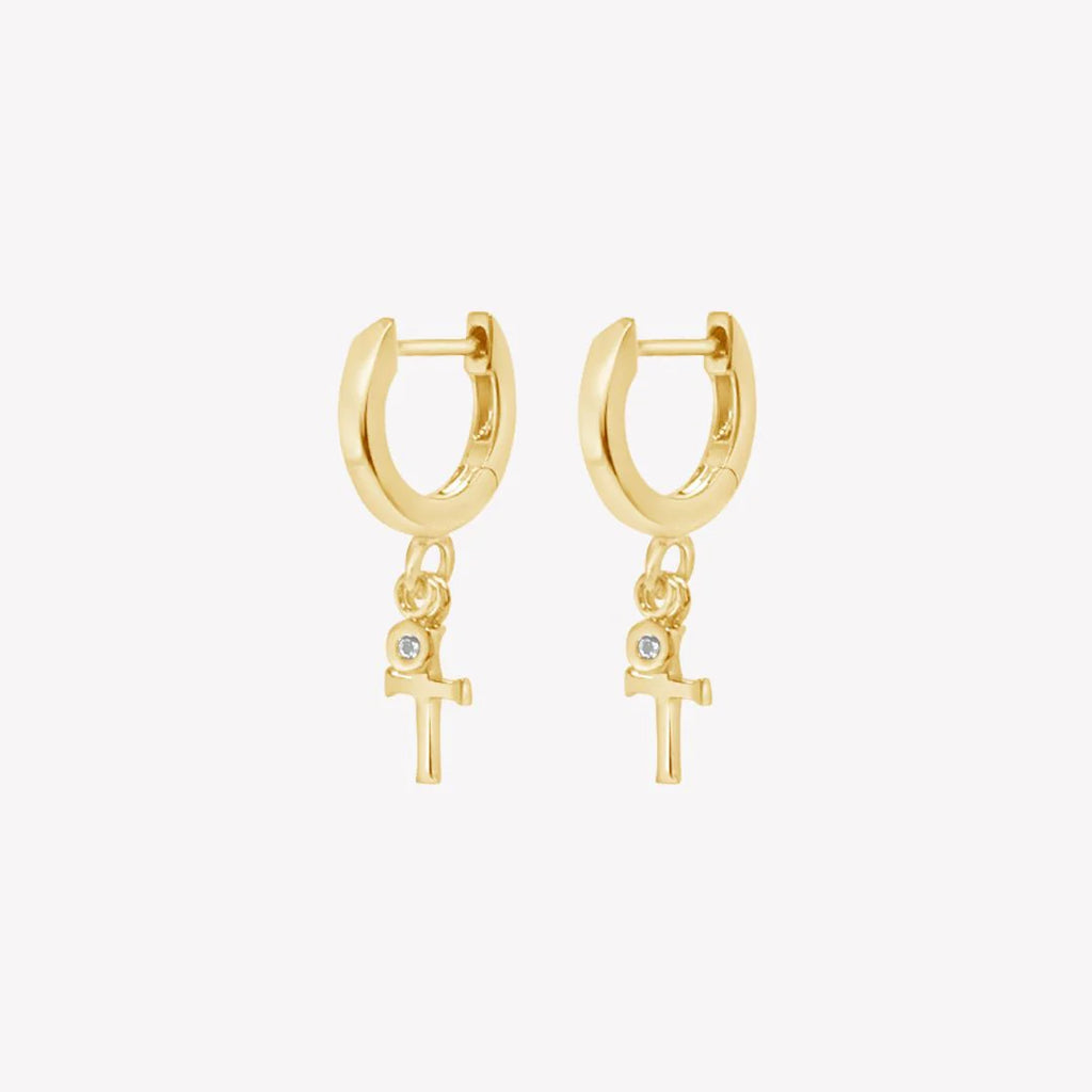 Calvary Cross Huggie Hoop Earrings