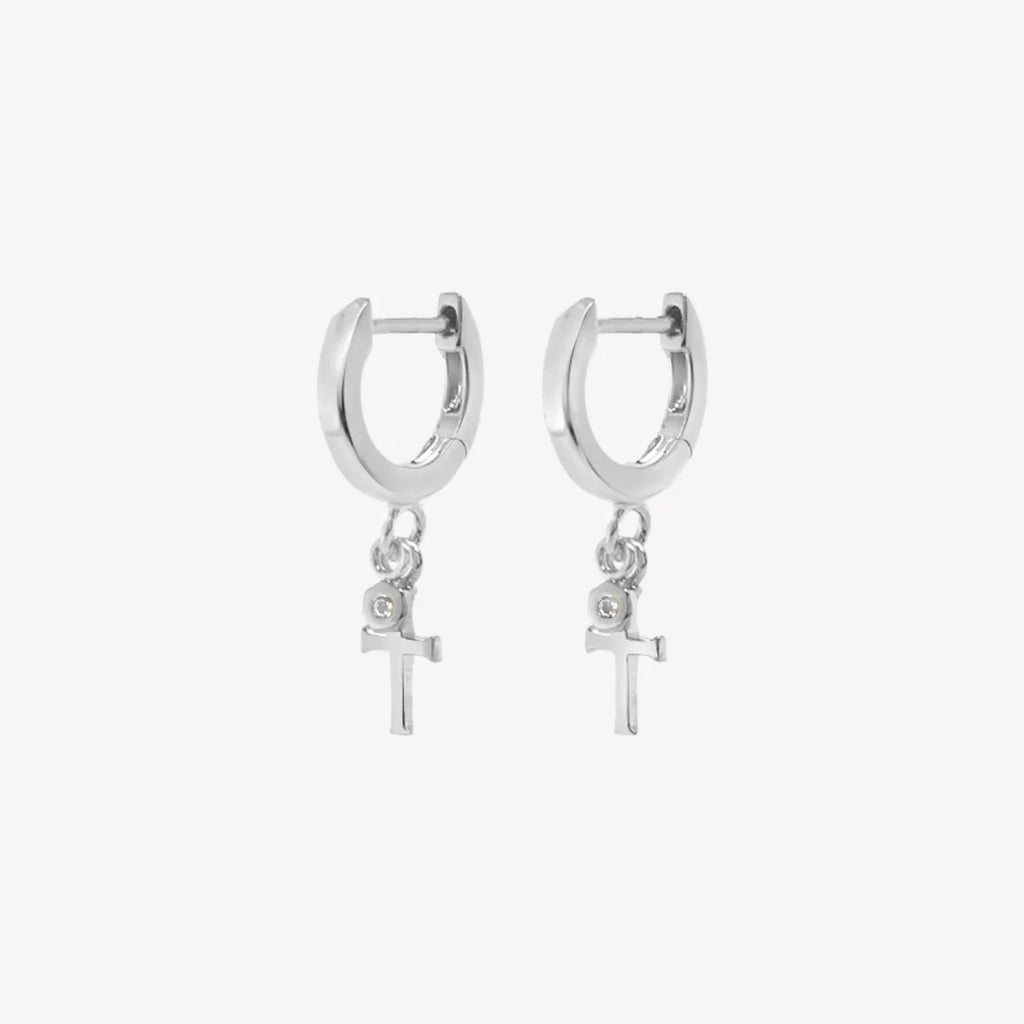 Calvary Cross Huggie Hoop Earrings
