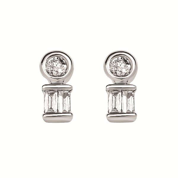 Sparkle Lane Baguette & Round Silver Stud Earrings