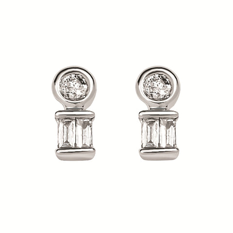 Sparkle Lane Baguette & Round Silver Stud Earrings