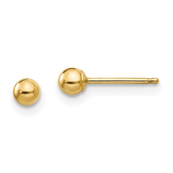 3mm Gold Ball Stud Earrings | 14kt Yellow Gold