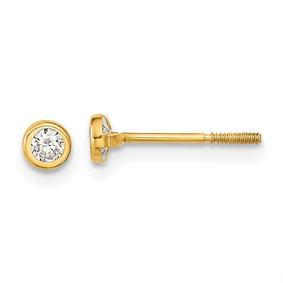 CZ Bezel Kids Stud Earring | 14kt Yellow Gold