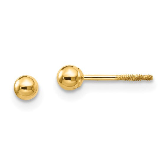 3mm Gold Ball Screwback Stud Earrings | 14kt Yellow Gold