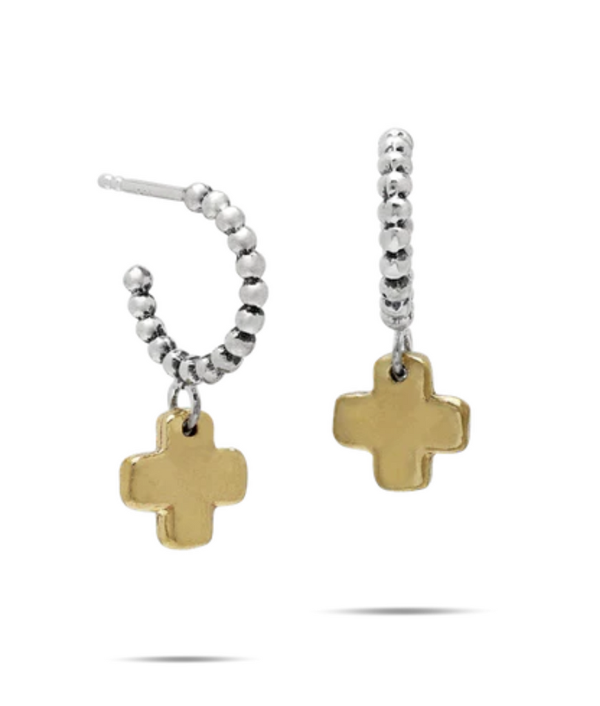 Life in Balance Cross Huggie Earrings