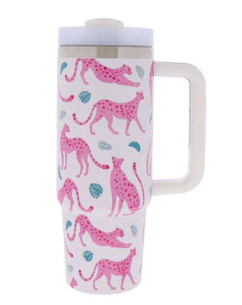 See ya, Cheetah 30oz Tumbler with Straw and Handle