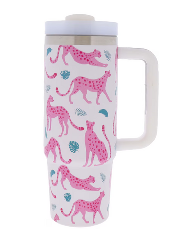 See ya, Cheetah 30oz Tumbler with Straw and Handle