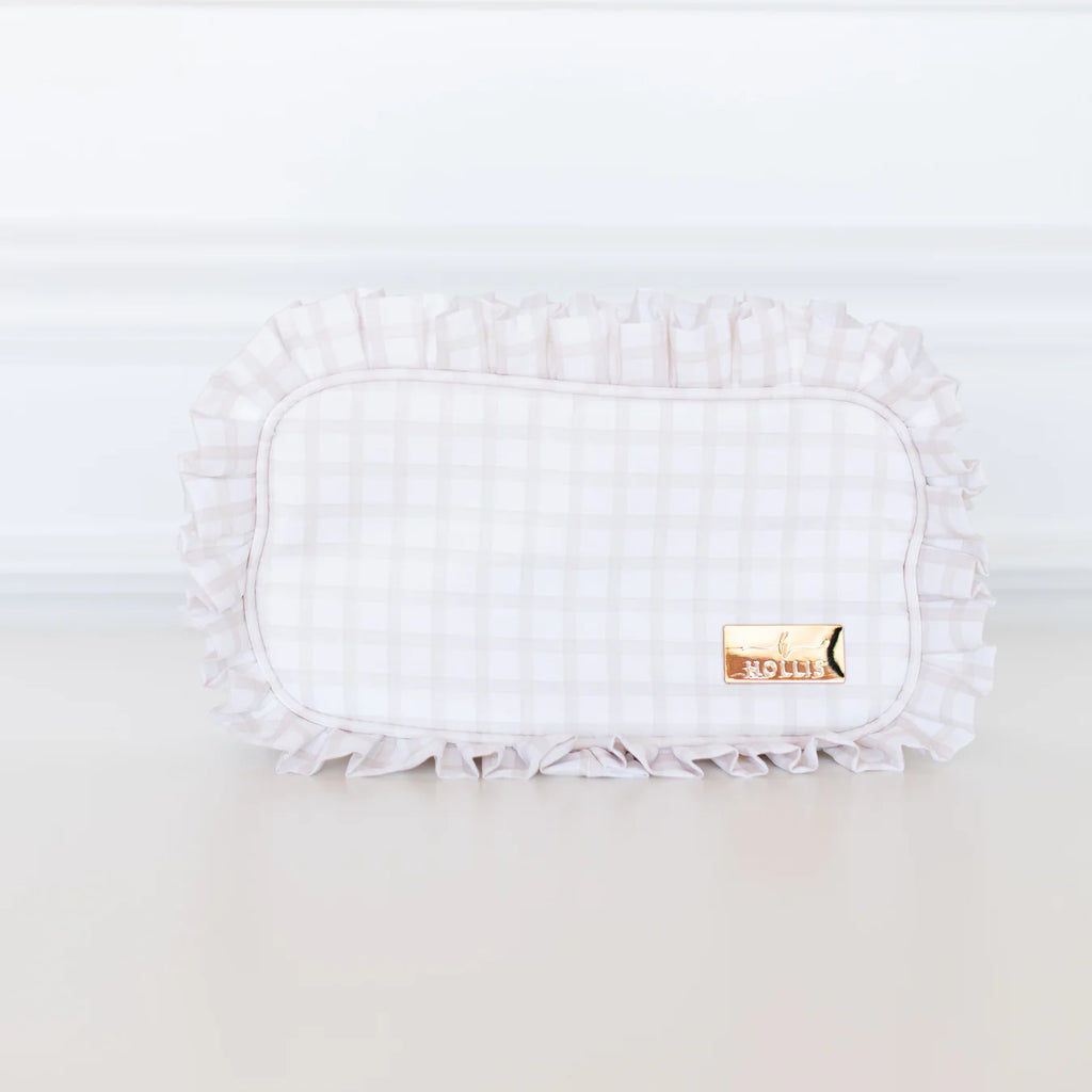 Ruffled Nylon Medium Pouch in Nude Plaid
