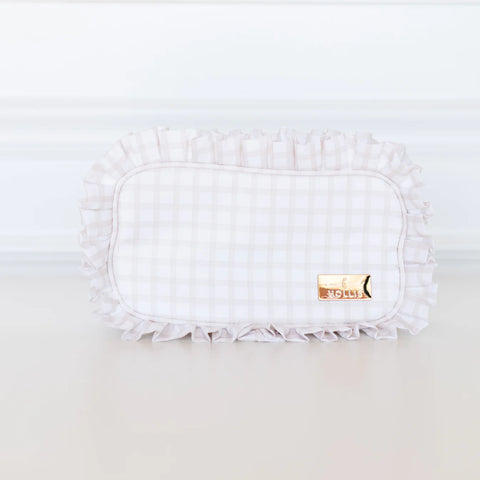 Ruffled Nylon Medium Pouch in Nude Plaid