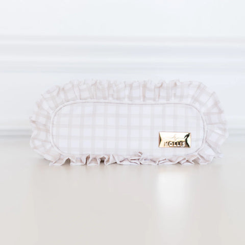 Ruffled Nylon Pencil Pouch in Nude Plaid