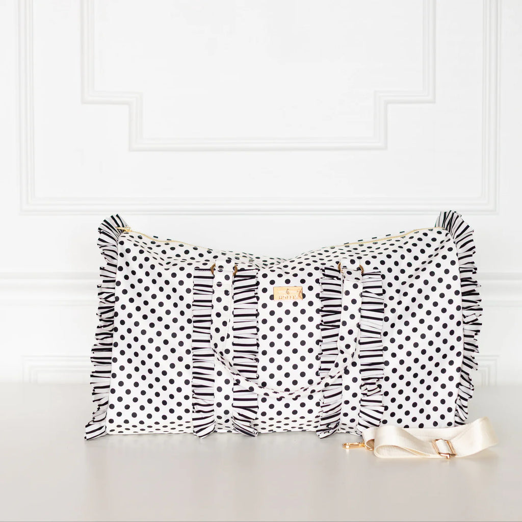 Ruffled Nylon Weekender in Polka Stripe