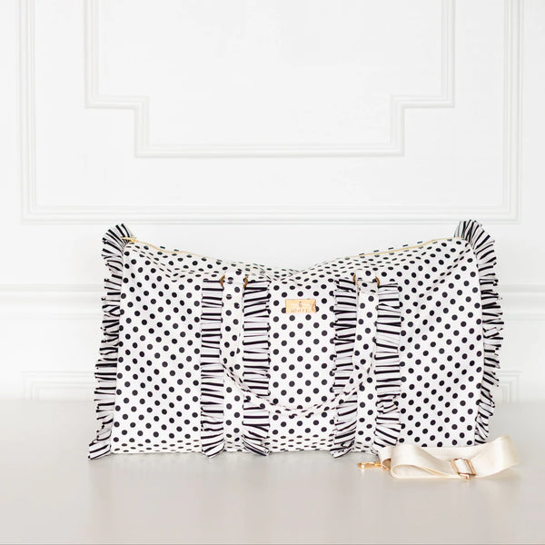 Ruffled Nylon Weekender in Polka Stripe