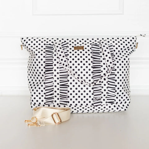 Ruffled Nylon Tote Bag in Polka Stripe