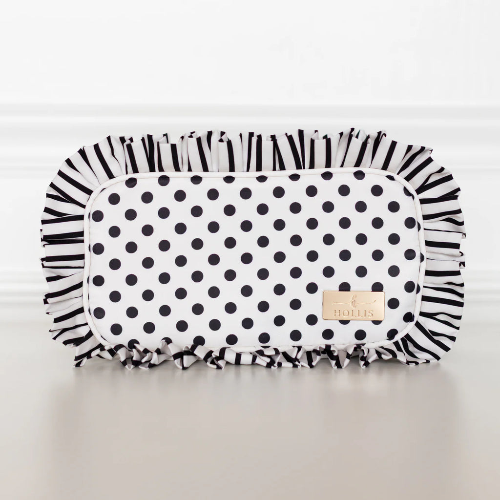 Ruffled Nylon Medium Pouch in Polka Stripe