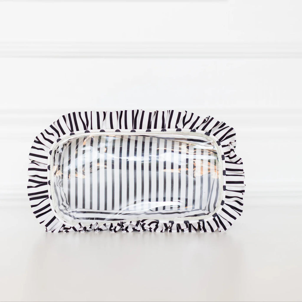 Ruffled Nylon Large Clear Pouch in Polka Stripe