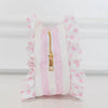 Pink Polka Stripe Ruffled Nylon Large Clear Pouch