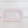 Pink Polka Stripe Ruffled Nylon Large Clear Pouch