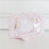 Pink Polka Stripe Ruffled Nylon Large Clear Pouch