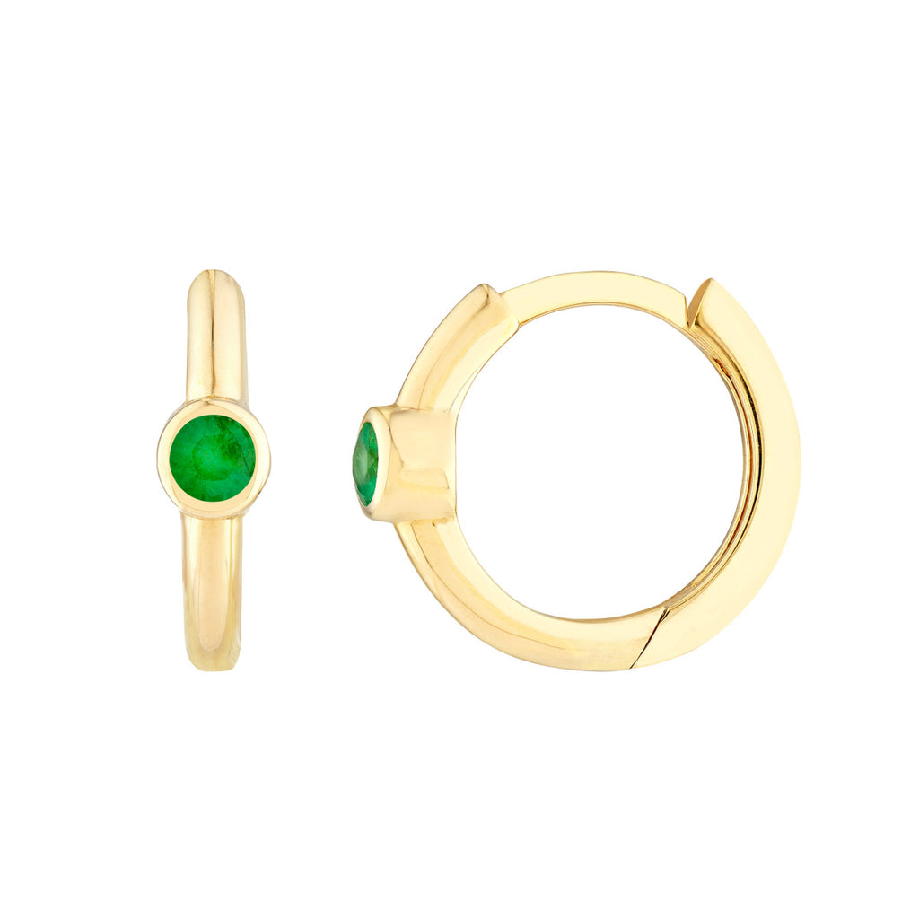 Emerald Bezel Huggie Hoop Earrings