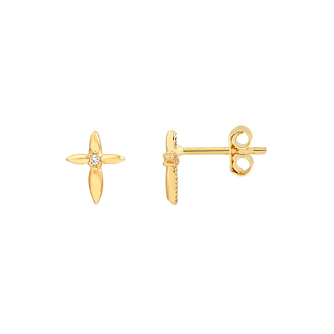 Tiny Diamond Cross Stud Earrings