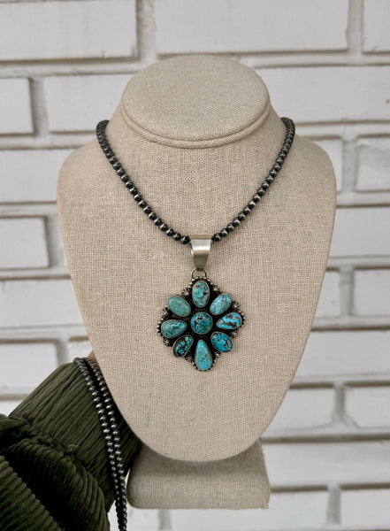 Navajo Handmade Egyptian Turquoise Pendant by Lorenzo Juan