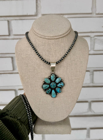 Navajo Handmade Egyptian Turquoise Pendant by Lorenzo Juan