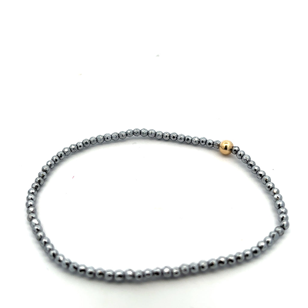 Silver Faceted Hematite 2mm Bead Bracelet