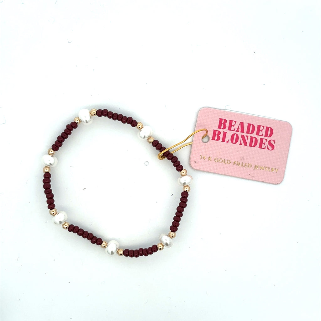 Maroon Pearl Stretch Bracelet