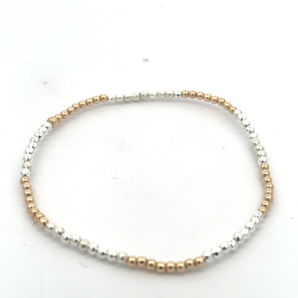 Blissful Pattern 2mm Bead Bracelet - Bright Silver Faceted Hematite