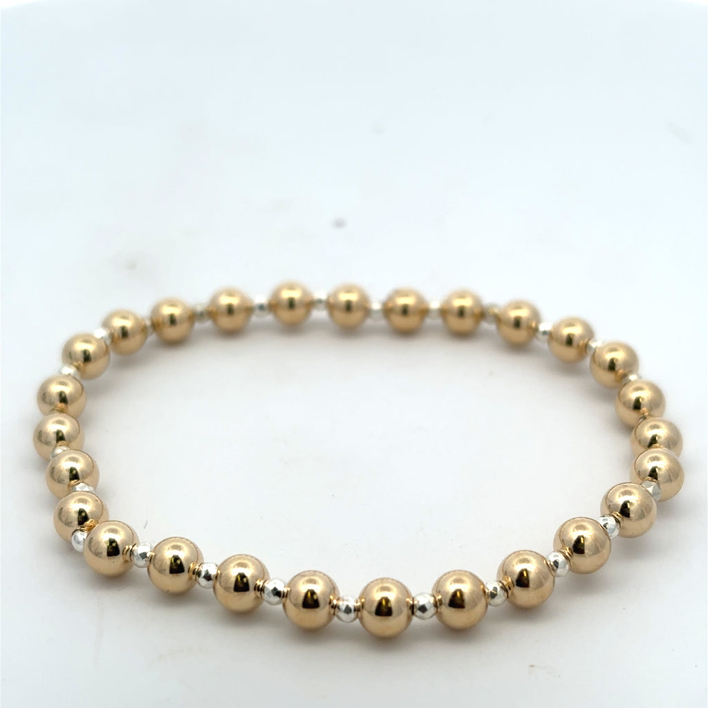 Bright Silver Hematite Grateful Pattern Bead Bracelet  5mm - Gold