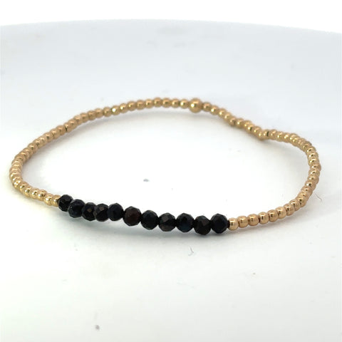 Gold Bliss 2mm Bead Bracelet - Faceted Onyx