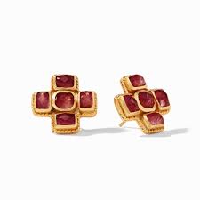 Savoy Stud Earrings in Iridescent Ruby Red