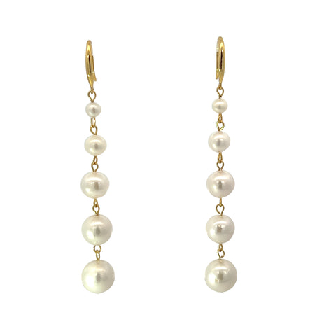 Graduated Pearl Gold Drop Earrings