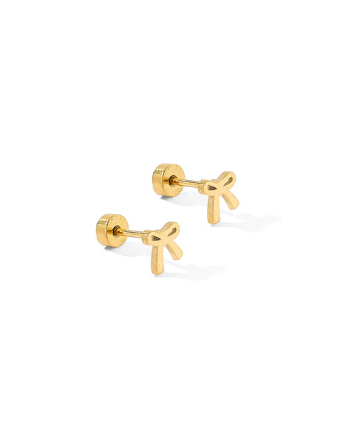 Ruby Gold Bow Flat Back Screw Back Earrings