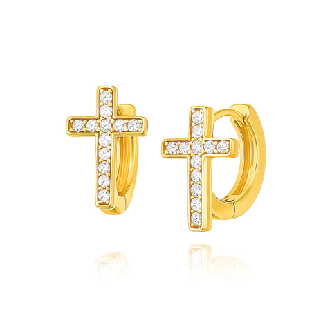 Ridge Cross Huggie Hoop Earrings