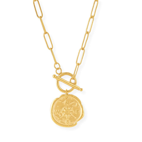 Asher Compass Pendant Toggle Chain Necklace in Gold