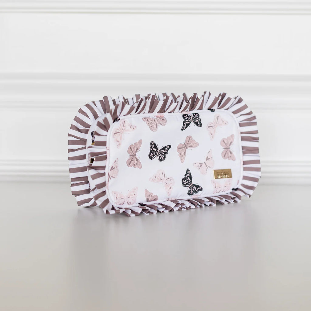 Butterfly Season Ruffled Nylon Medium Pouch